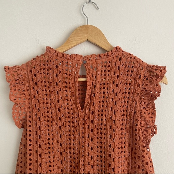 Madewell Eyelet Ruffle-Sleeve Pintuck Mini Dress Size Small - Picture 6 of 6